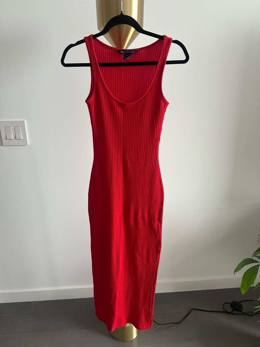 French Connection - Red Ribbed Tank MIDI Dress - XS